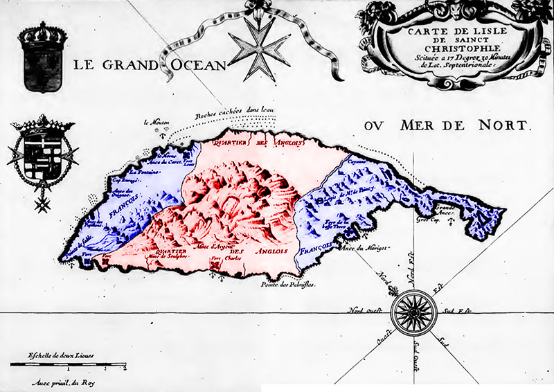 Map of St Kitts showing French/English partition